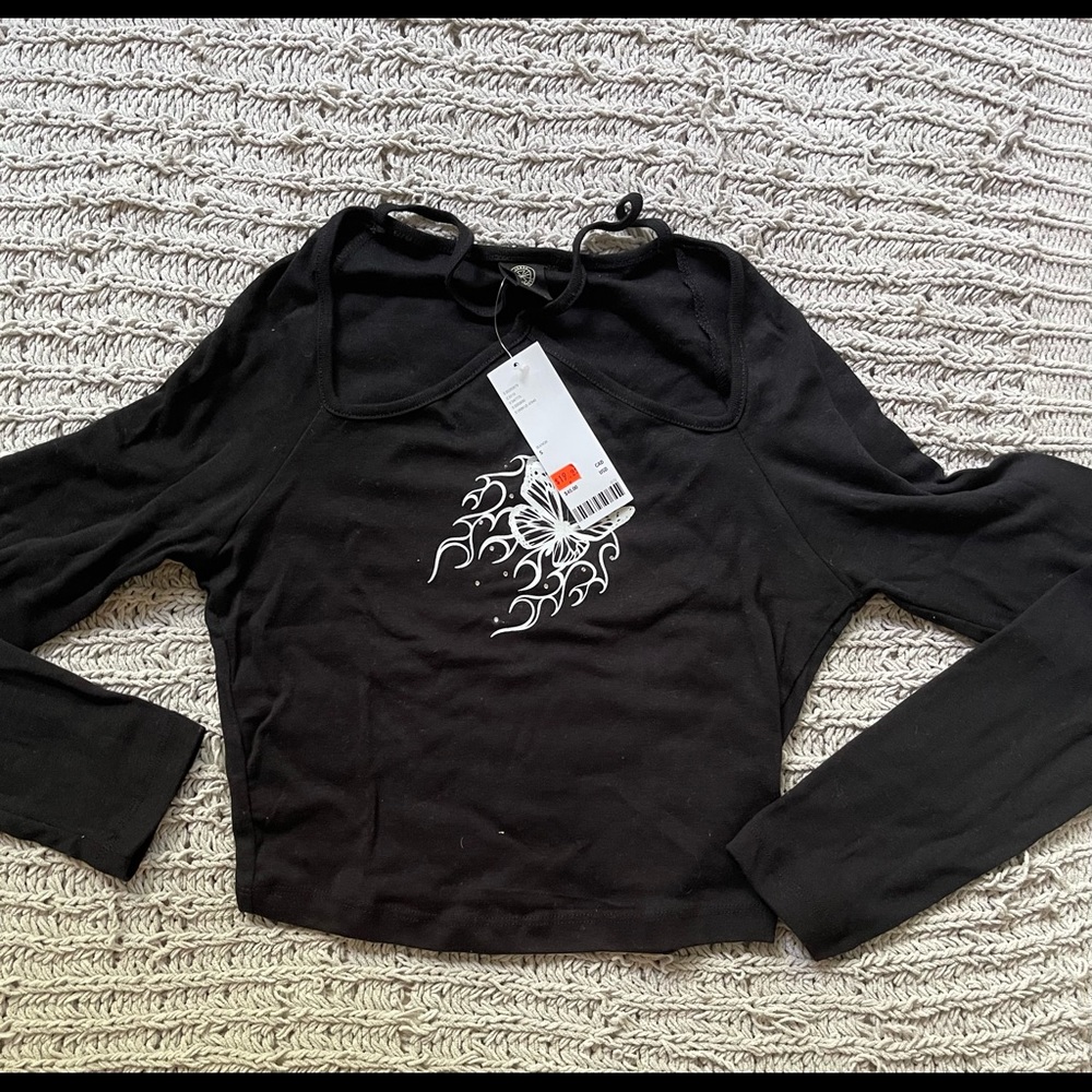 Urban Outfitters Long Sleeve Black tee with Shoulder Cutouts
